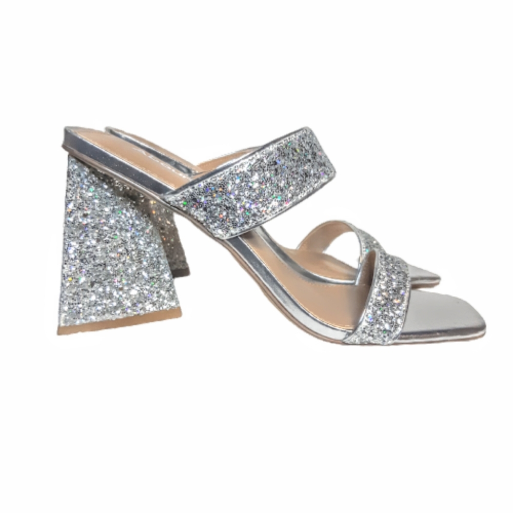 Abound Carina Chunky Block Heel Silver Glitter Crystal Sandal Strapy y2k 90s